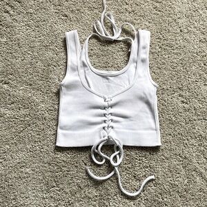 Dynamic • White Cropped Layered Halter Lace Up Tank